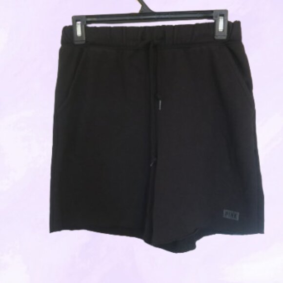 PINK Victoria's Secret raw hem cut off sweatpant shorts drawstring in black XS - Picture 1 of 8